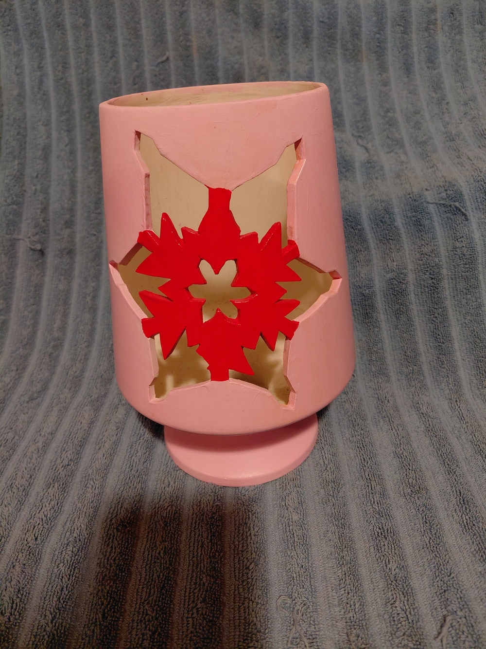 Pink Ceramic Star Cutout Lantern with Red Accent